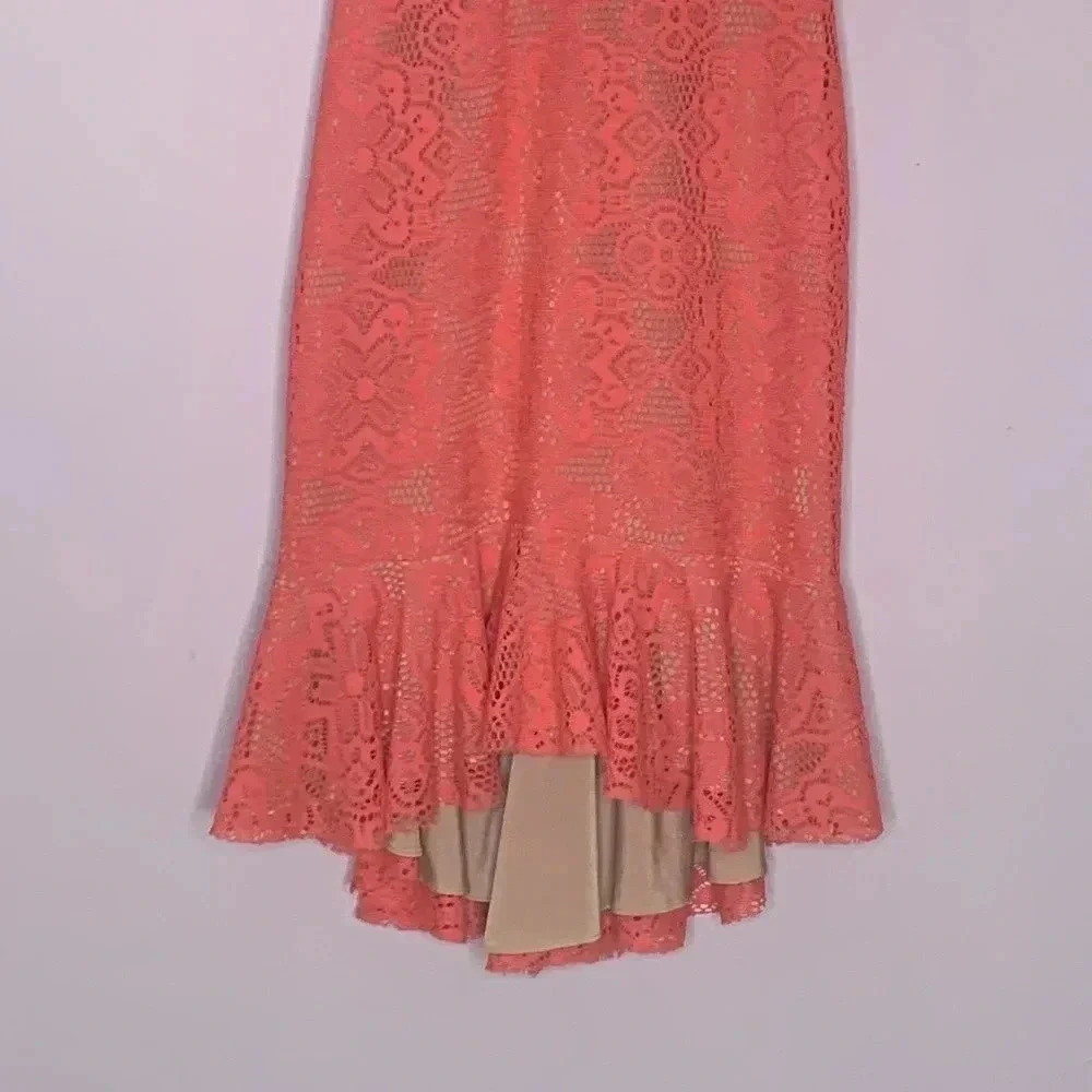 DRESS THE POPULATION 'WENDY" SLEEVELESS LACE CORAL DRESS NWT SIZE SMALL - Picture 4 of 8